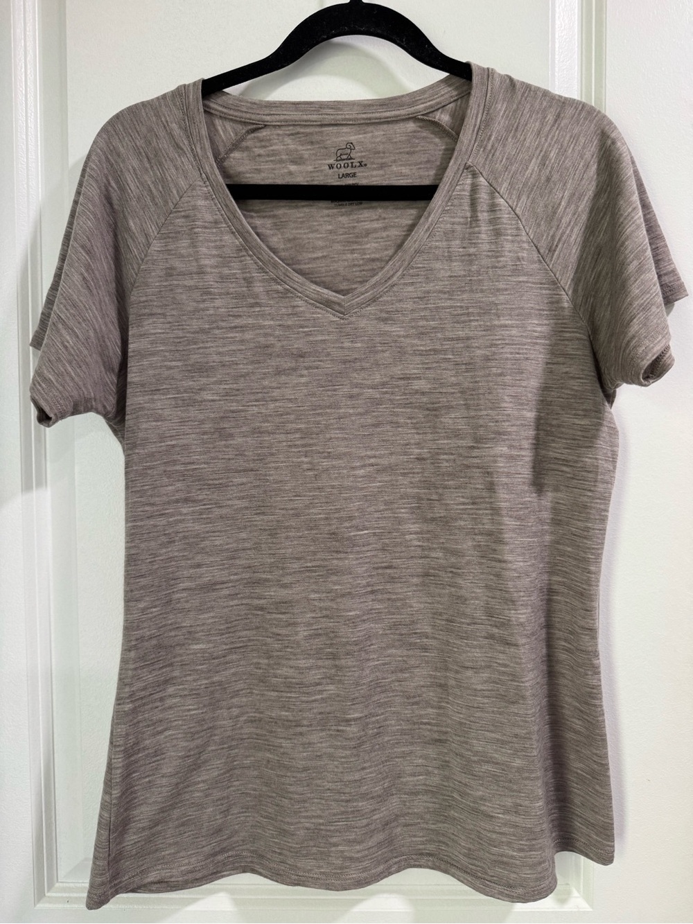 Woolx Merino Wool Mia V-Neck Short Sleeve  T-Shirt Brown Heather L